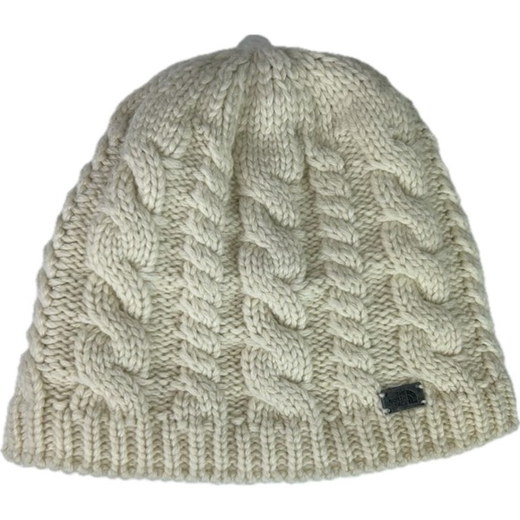 The North Face Beanie Hat Cable Knit Cream Fuzzy Lined Womens Cozy Pull-… - Picture 1 of 8